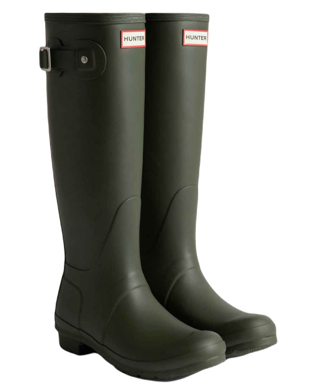 Darlk Olive Coloured Hunter Womens Original Tall Wellington Boots on White Background

