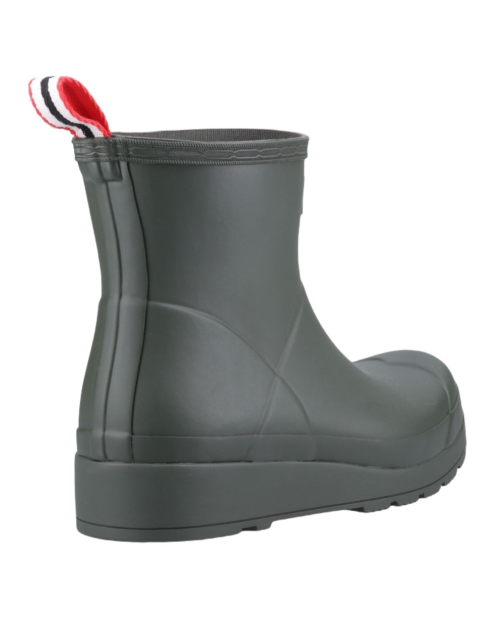 Dark Olive Coloured Hunter Womens Play Short Wellingtons on white background
