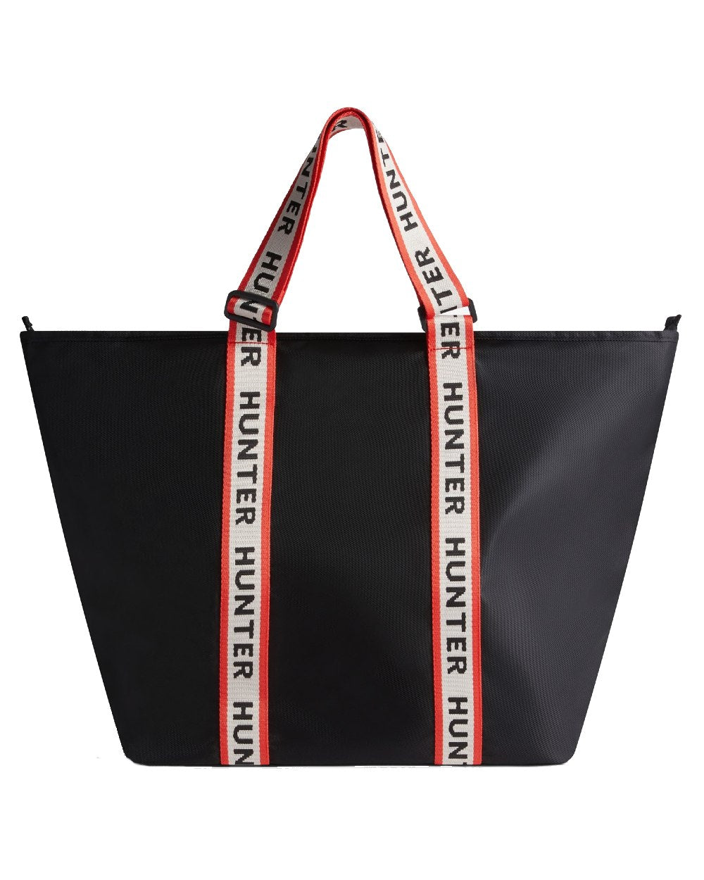 Black Coloured Hunter Womens Robertson Jacquard Webbing Shopper Tote on White Background
