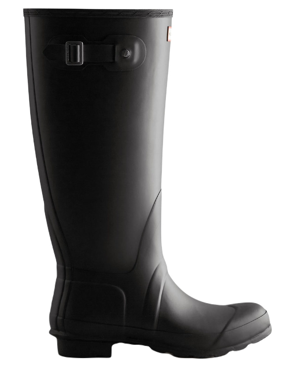 Black Coloured Hunter Womens Tall Wide Fit Wellington Boots on White Background
