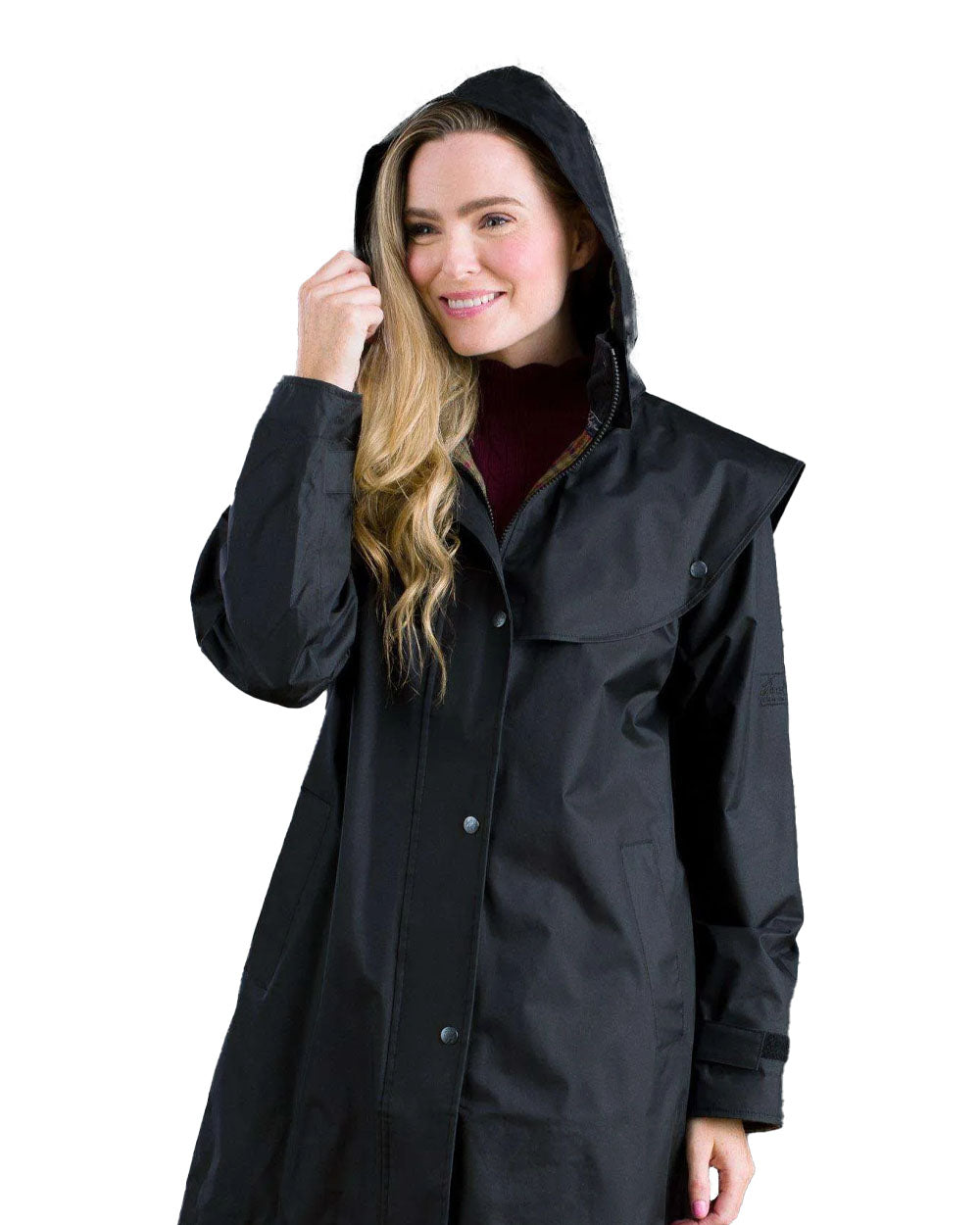 Black coloured Jack Murphy Cotswold Ladies Waterproof 3/4 Coat on White background 