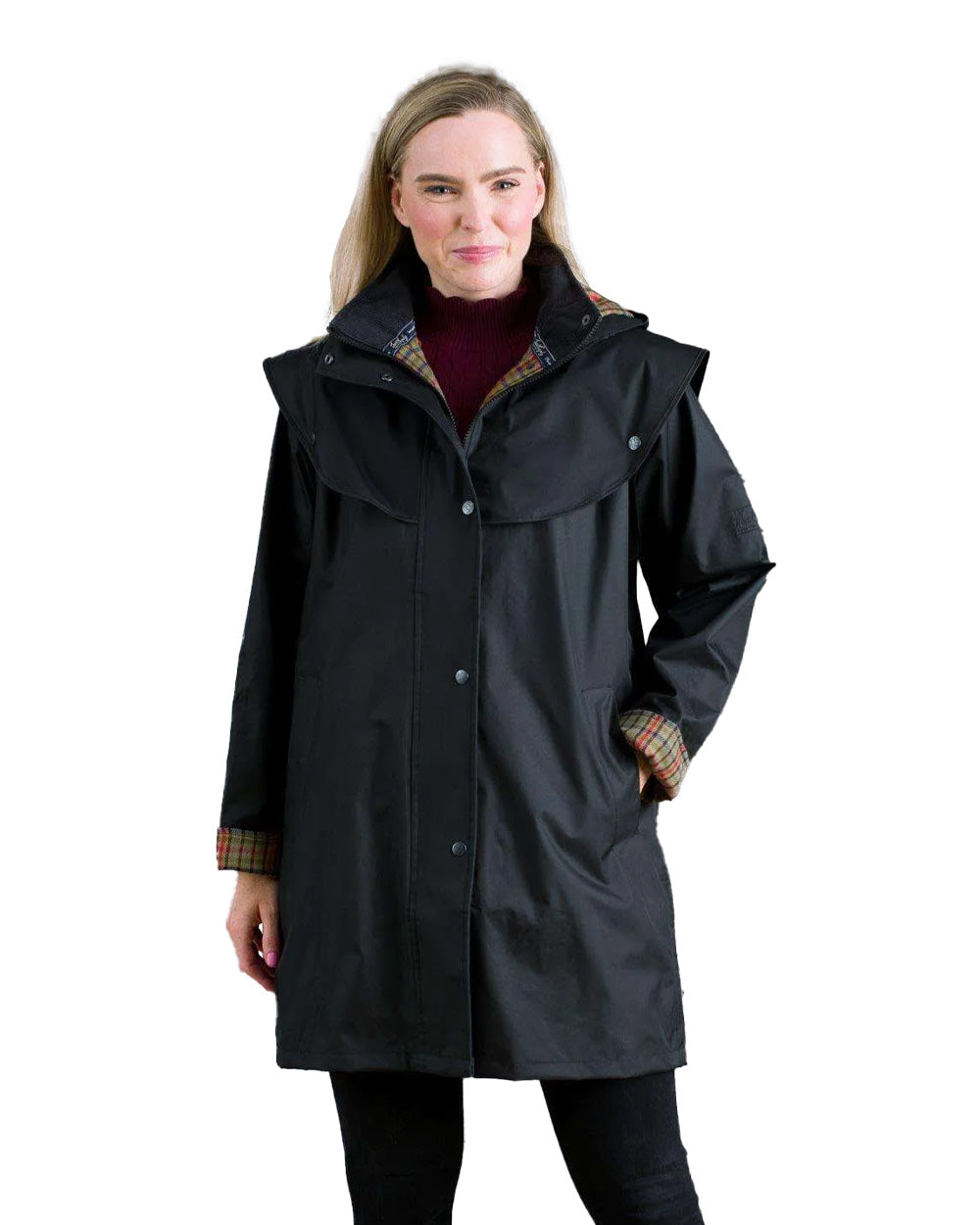 Black coloured Jack Murphy Cotswold Ladies Waterproof 3/4 Coat on White background 