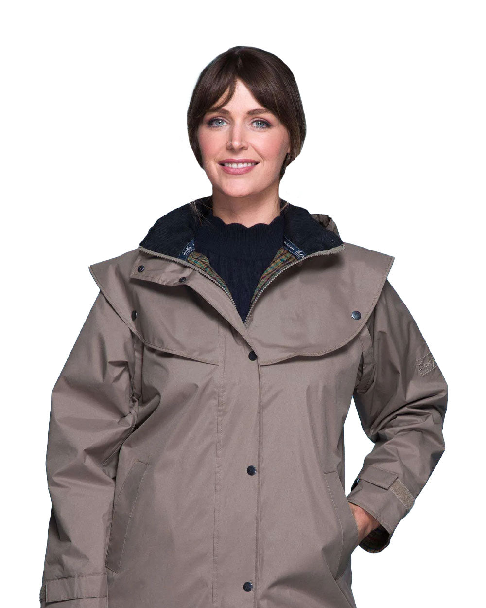 Chincilla coloured Jack Murphy Cotswold Ladies Waterproof 3/4 Coat on White background 