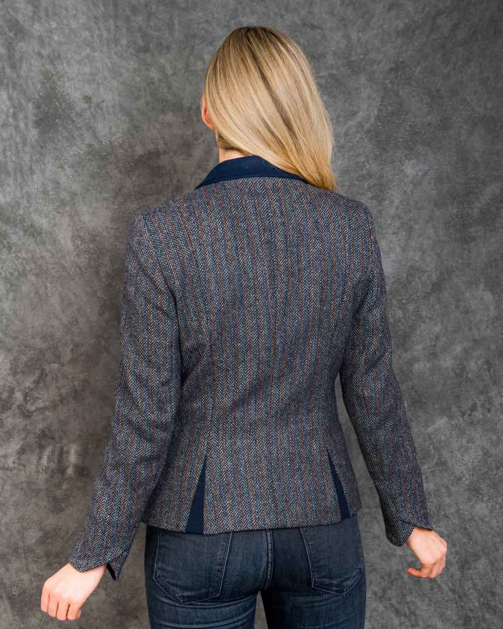 Blue Moon Herringbone coloured Jack Murphy Sasha Tweed Jacket on Dark Gray Background