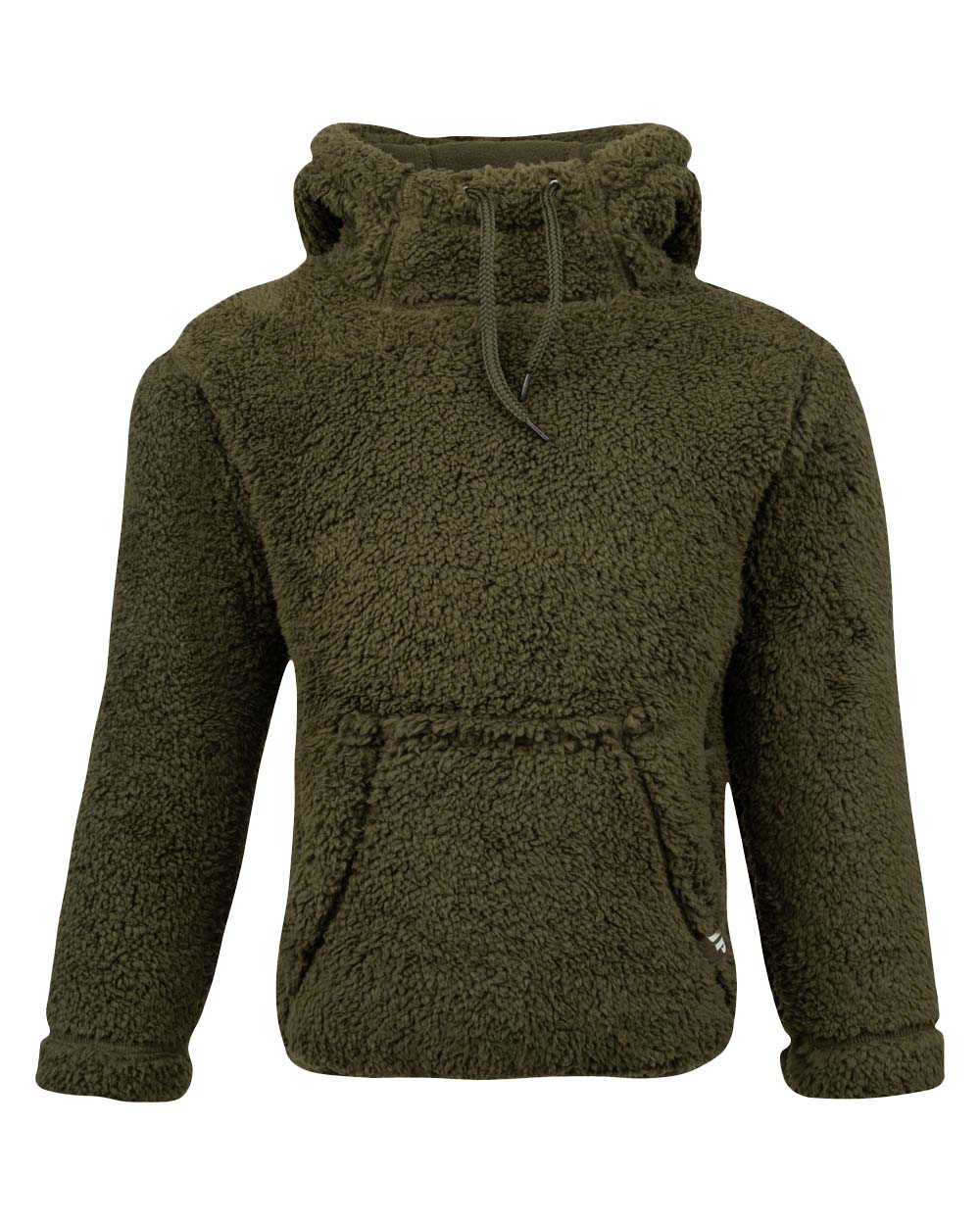 Dark Olive coloured Jack Pyke Childrens Sherpa Fleece Hoodie on white background 