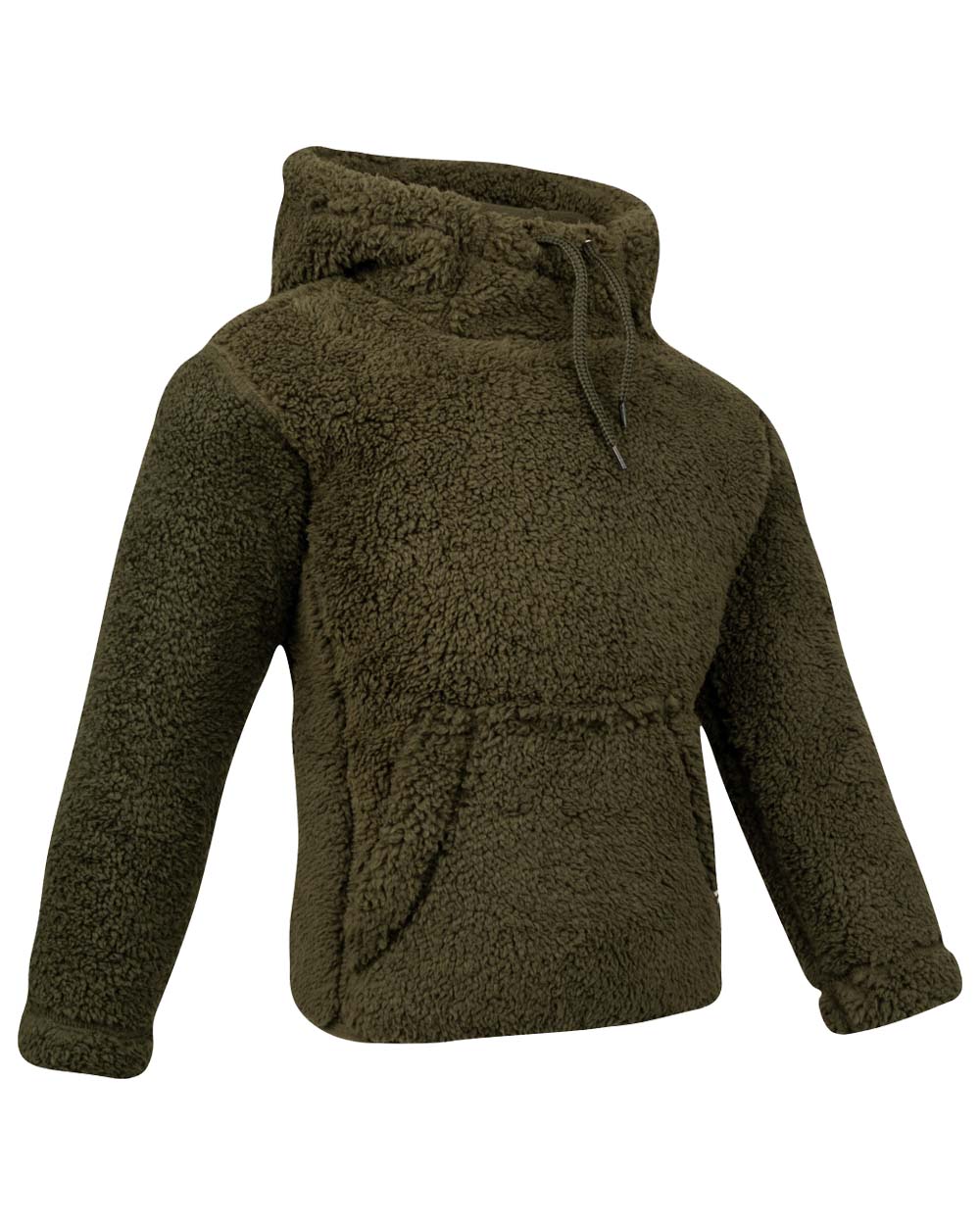 Dark Olive coloured Jack Pyke Childrens Sherpa Fleece Hoodie on white background 