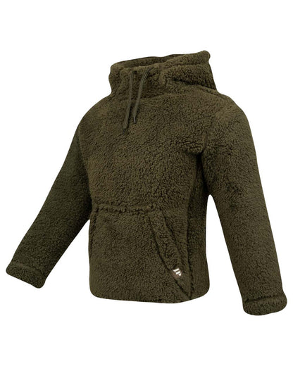 Dark Olive coloured Jack Pyke Childrens Sherpa Fleece Hoodie on white background 