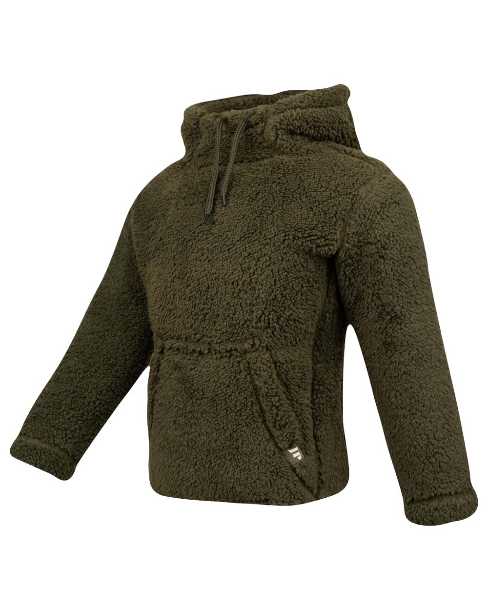 Dark Olive coloured Jack Pyke Childrens Sherpa Fleece Hoodie on White Background