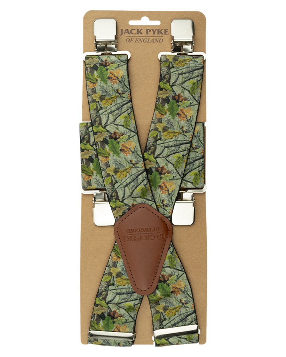 Camo coloured Jack Pyke Elasticated Braces on white background 