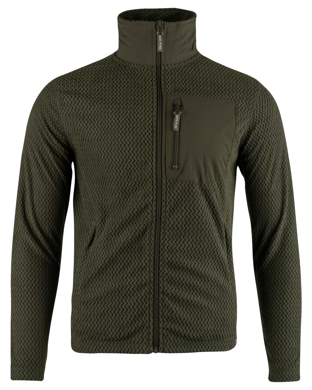 Green coloured Jack Pyke Lightweight Z Fleece Jacket on White Background 