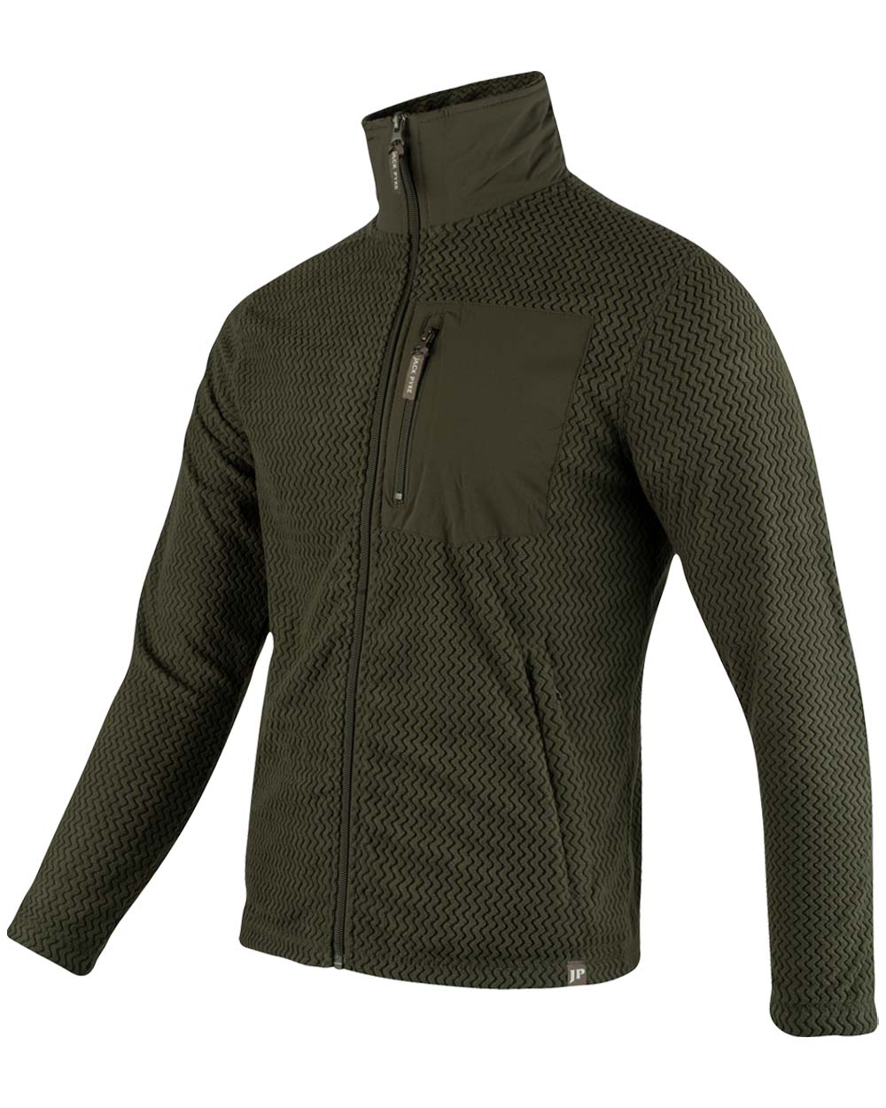 Green coloured Jack Pyke Lightweight Z Fleece Jacket on White Background 