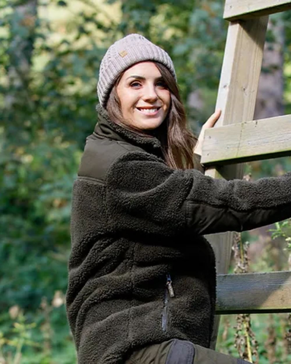 Barley coloured Jack Pyke Merino Wool Beanie on forest Background 