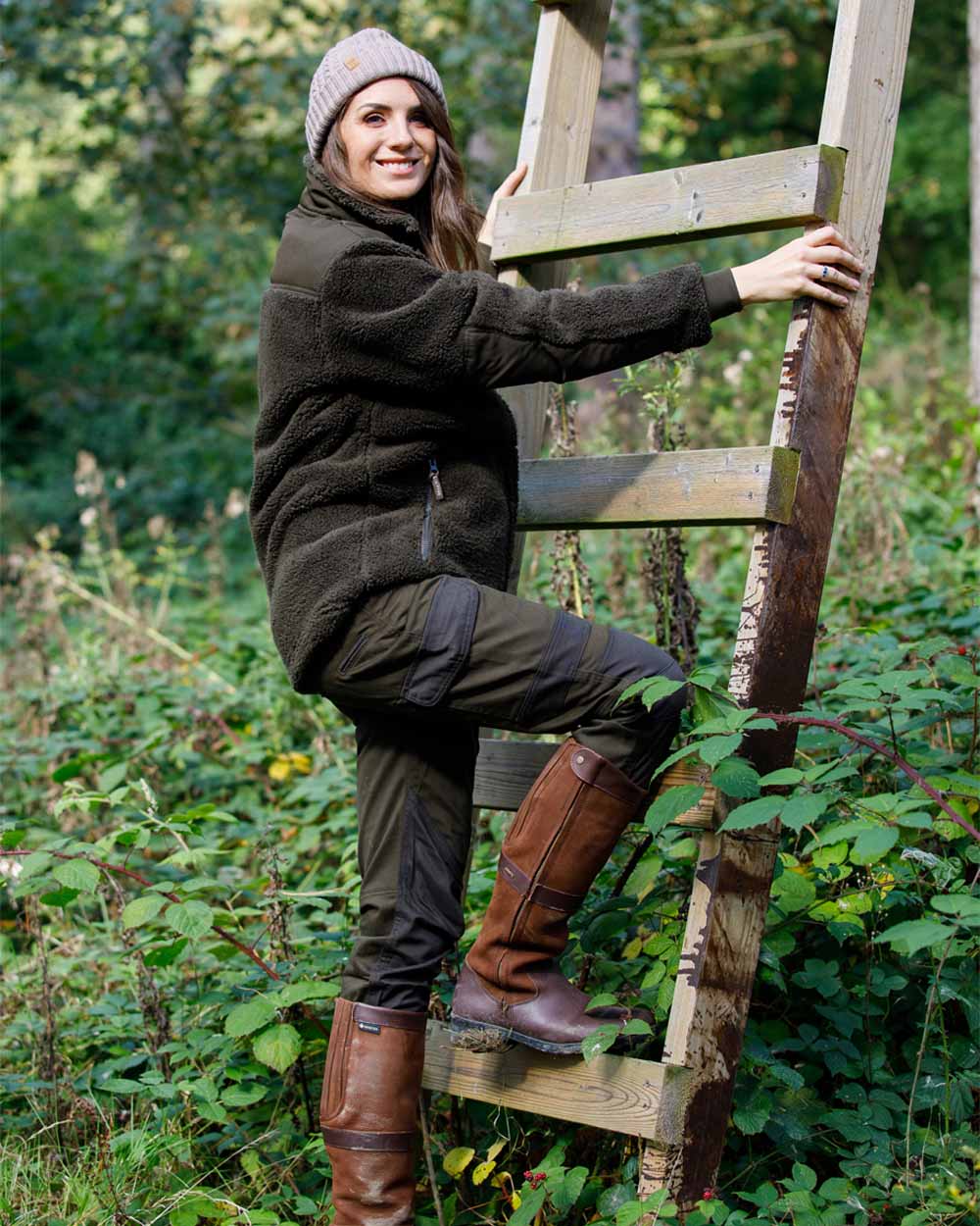 Barley coloured Jack Pyke Merino Wool Beanie on forest Background 