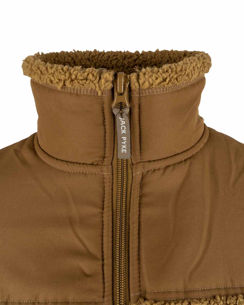 Camel coloured Jack Pyke Sherpa Fleece Jacket on White background 