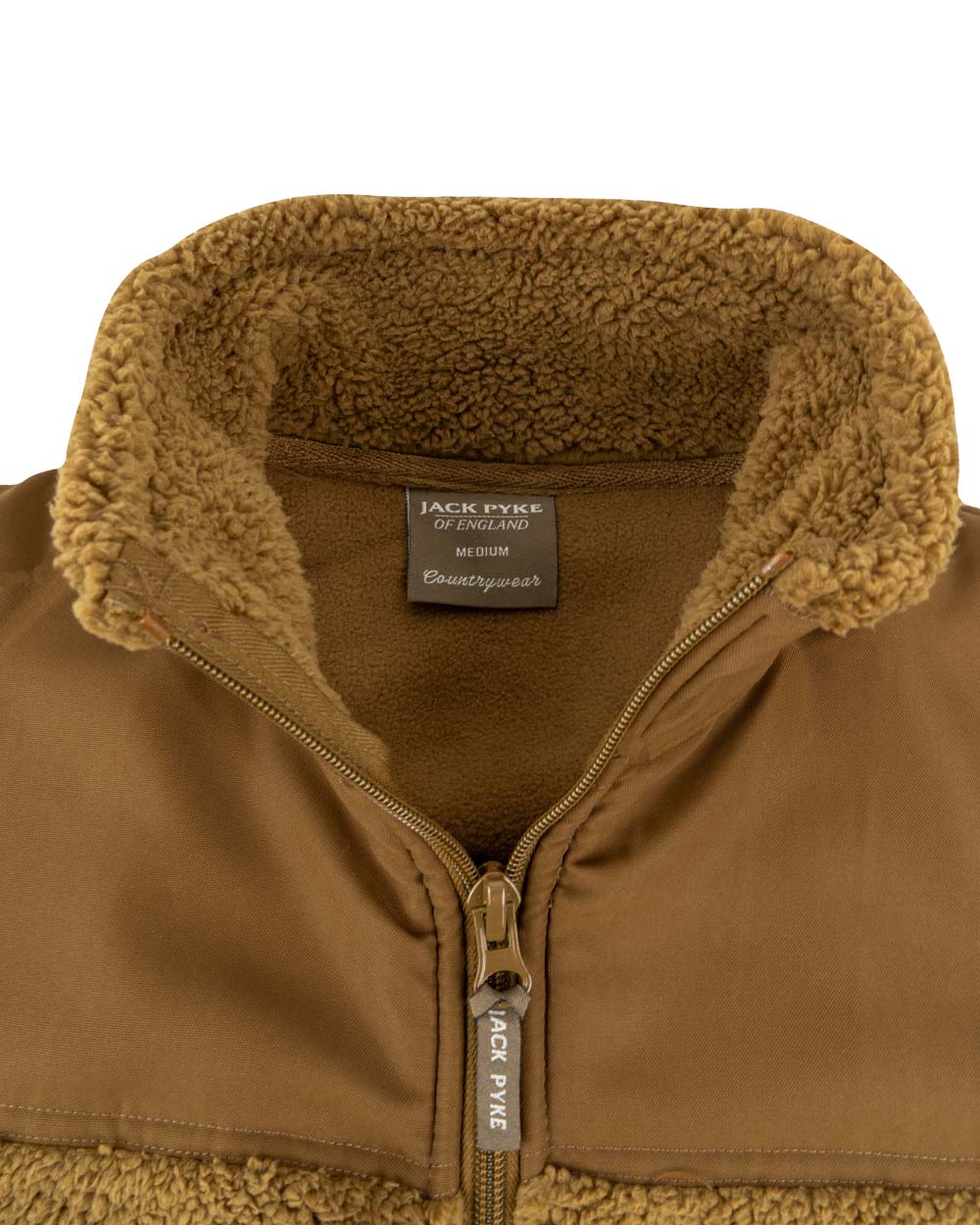 Camel coloured Jack Pyke Sherpa Fleece Jacket on White background 