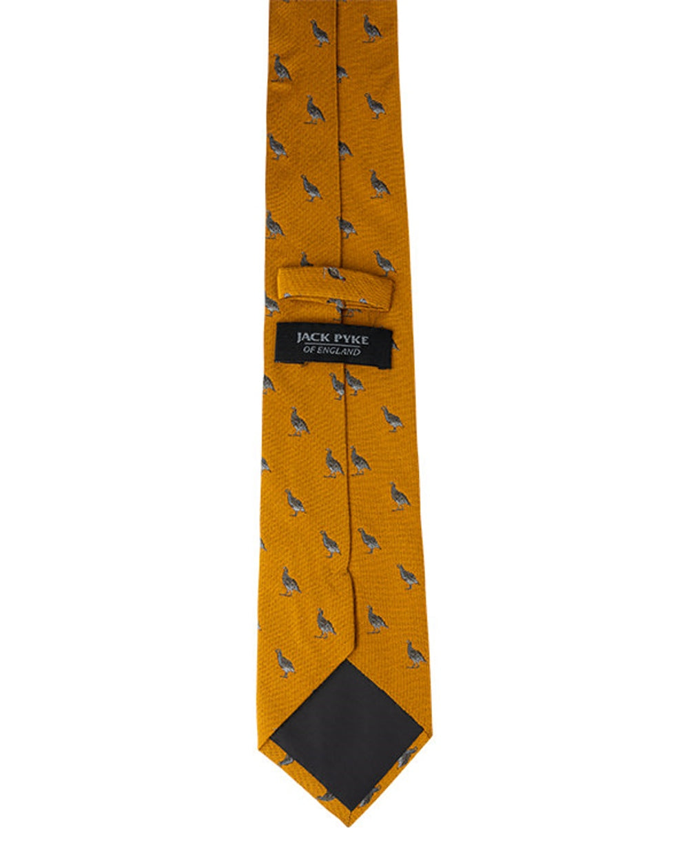 Mustard coloured Jack Pyke Silk Tie Partridge on white background 