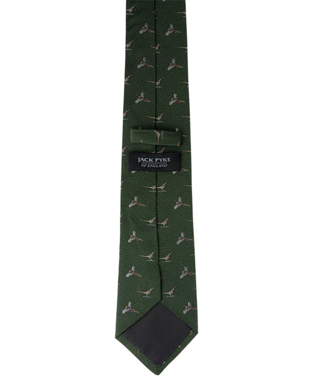 Green coloured Jack Pyke Silk Tie Pheasant on white background 