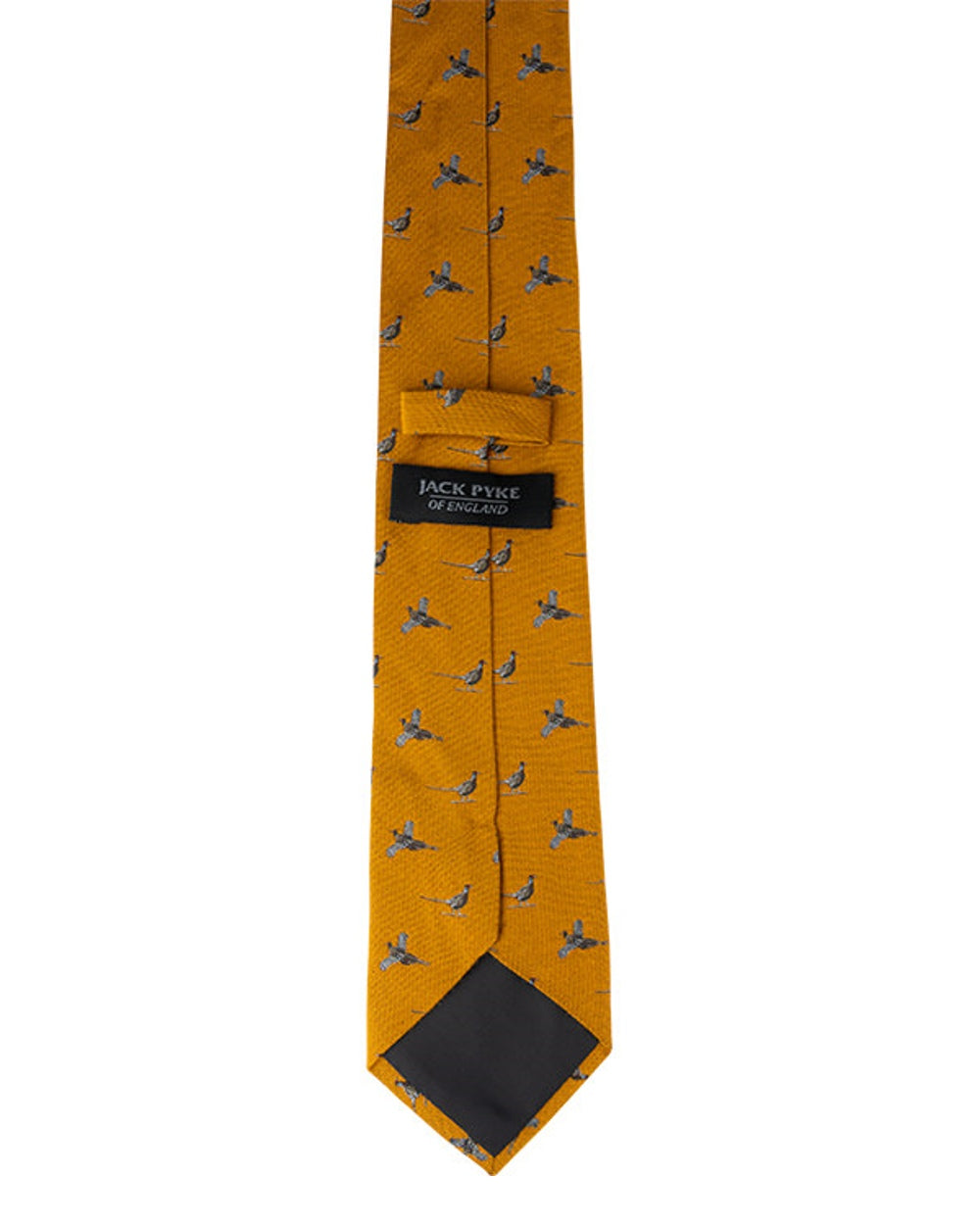 Mustard coloured Jack Pyke Silk Tie Pheasant on white background 