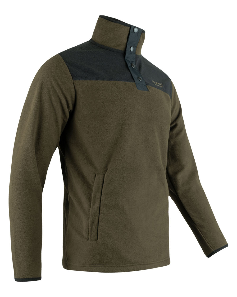 Dark Olive coloured Jack Pyke Snap Neck Fleece Top on White Background 