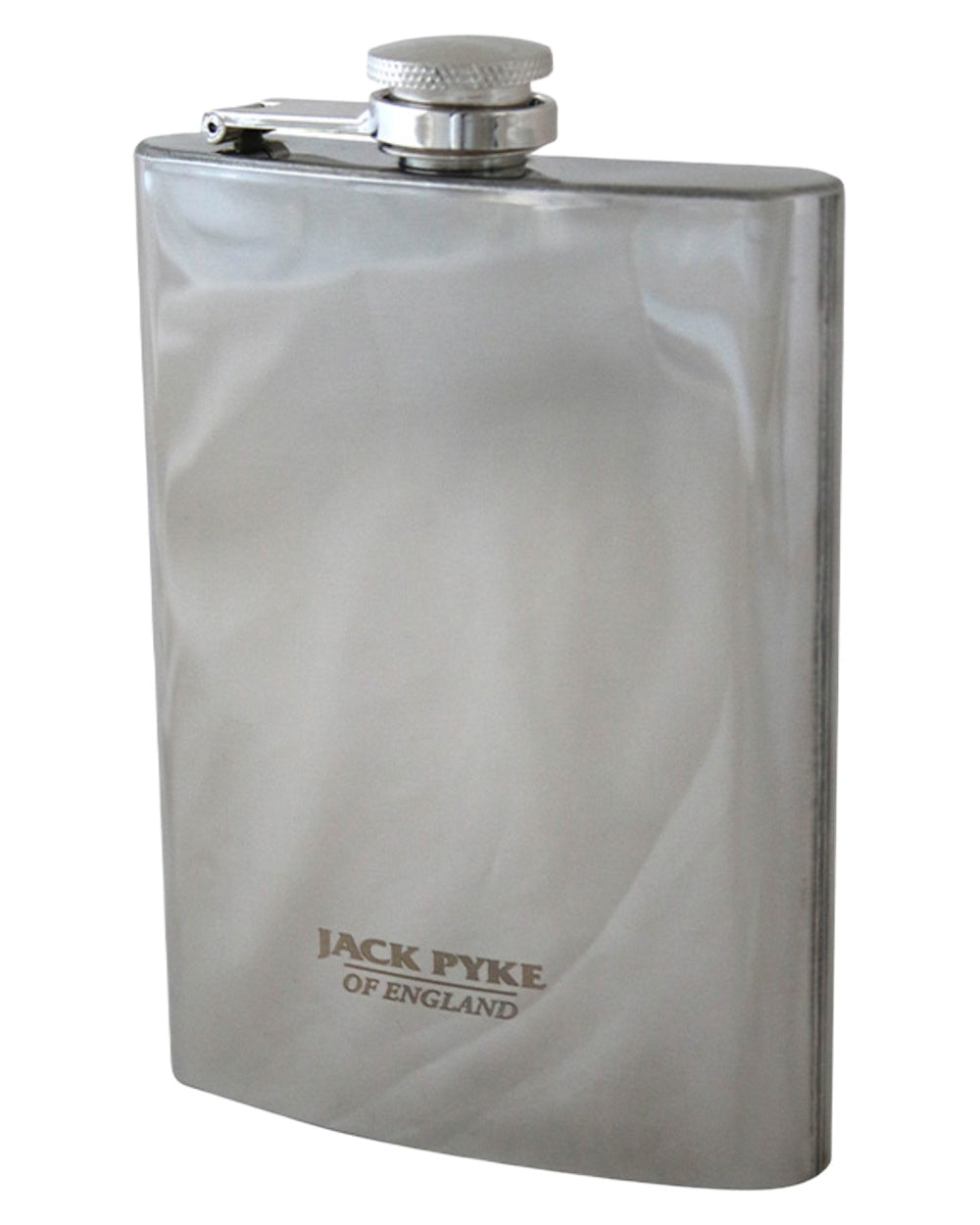 Stainless Coloured Jack Pyke Stainless Steel Hip Flask on White Background
