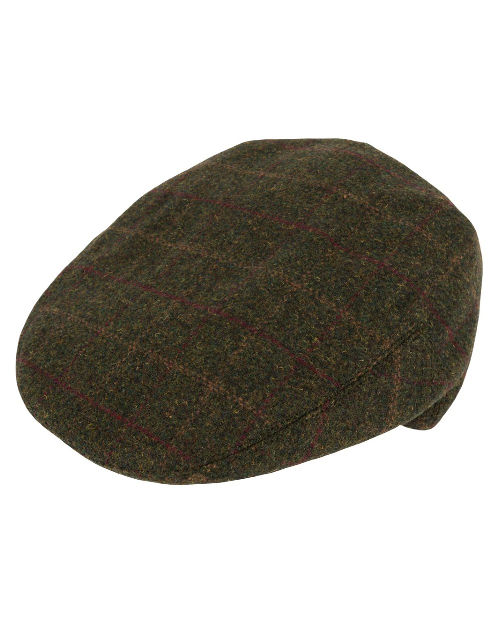 Dark Olive Coloured Jack Pyke Wool Blend Tweed Flat Cap On A White Background 