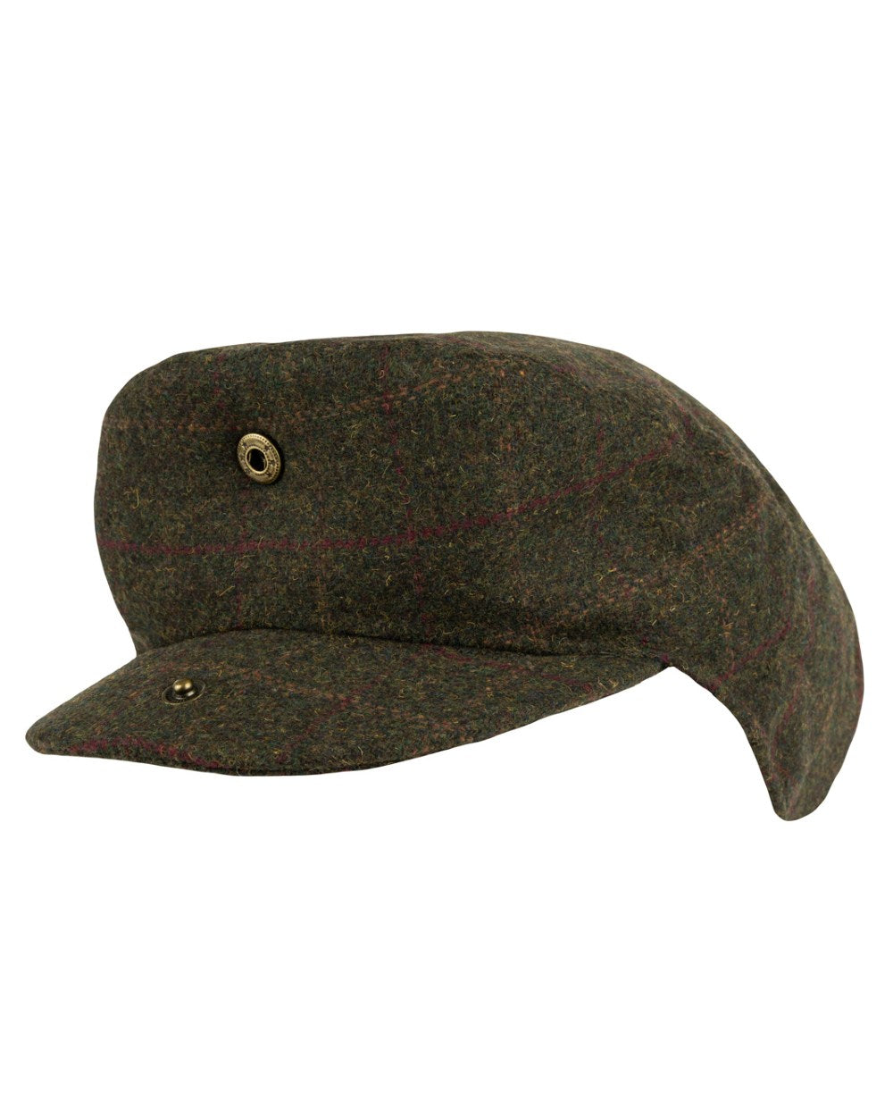 Dark Olive Coloured Jack Pyke Wool Blend Tweed Flat Cap On A White Background 
