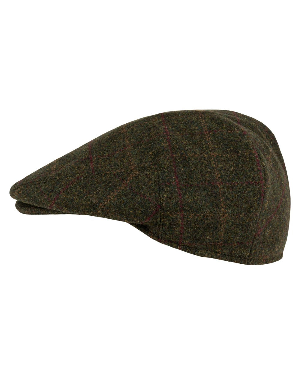 Dark Olive Coloured Jack Pyke Wool Blend Tweed Flat Cap On A White Background 