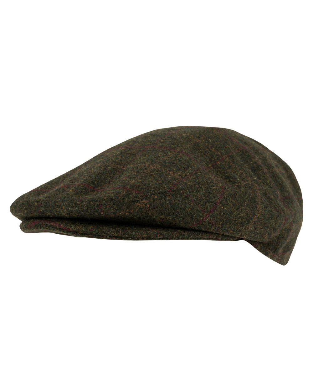 Dark Olive Coloured Jack Pyke Wool Blend Tweed Flat Cap On A White Background 