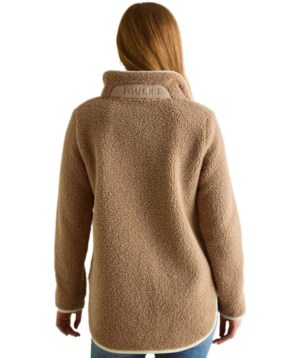 Tan Coloured Joules Aldeburgh Quarter Zip Borg Fleece Jacket On A White Background 