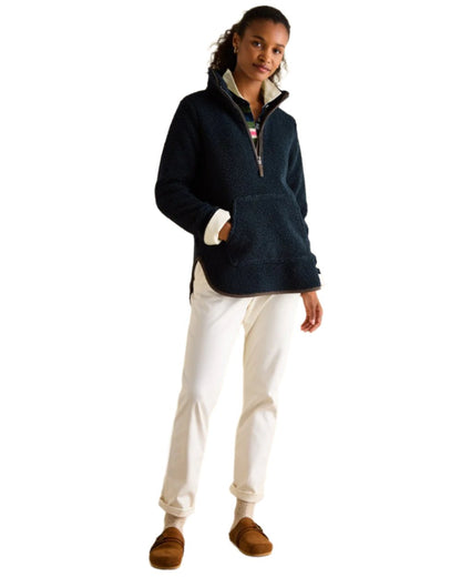 Navy Coloured Joules Aldeburgh Quarter Zip Borg Fleece Jacket On A White Background 