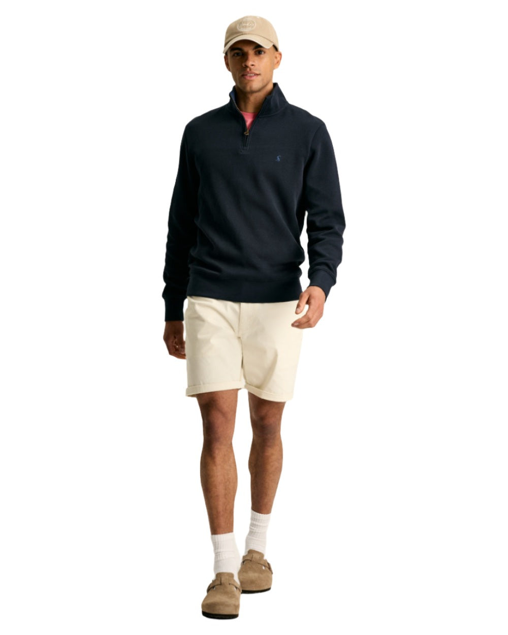 Navy Coloured Joules Alistair Quarter Zip Cotton Sweatshirt On A White Background 
