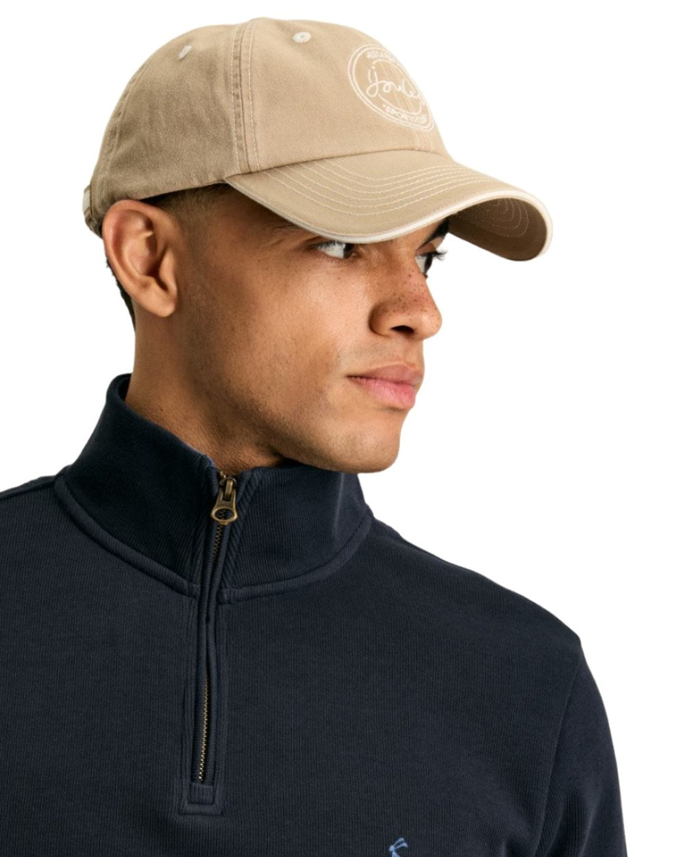 Navy Coloured Joules Alistair Quarter Zip Cotton Sweatshirt On A White Background 
