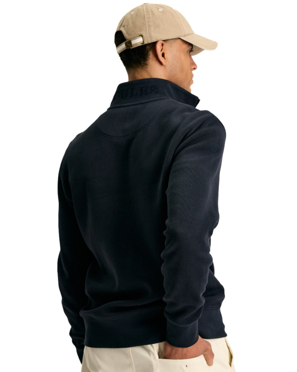 Navy Coloured Joules Alistair Quarter Zip Cotton Sweatshirt On A White Background 