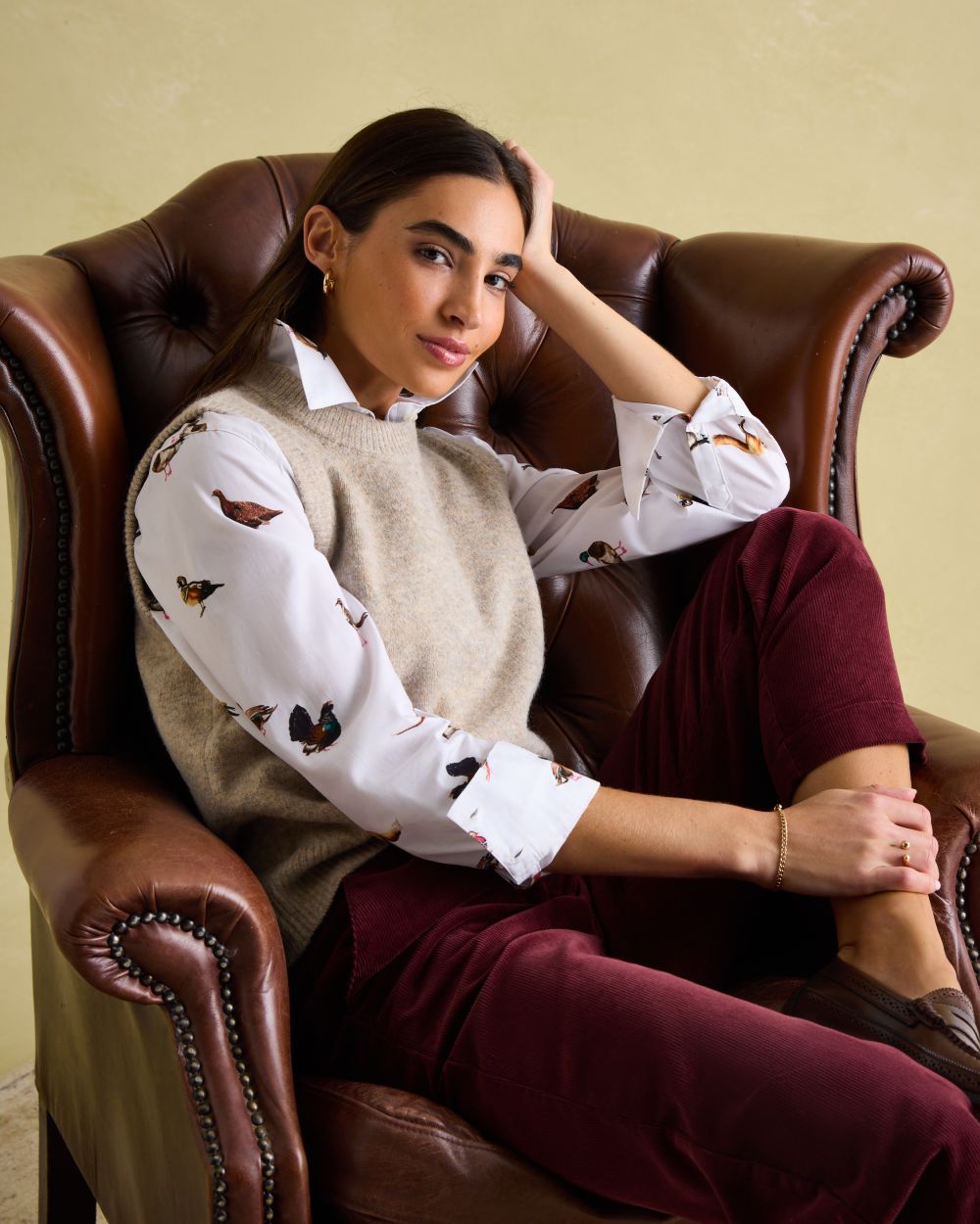 White Coloured Joules Amilla Long Sleeve Shirt On A chair Background