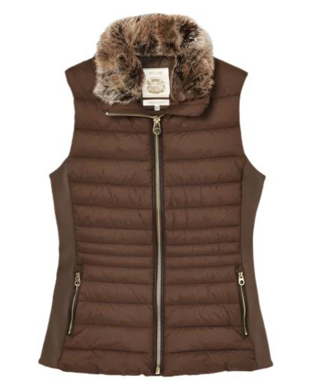 Brown Coloured Joules Beckley Padded Showerproof Gilet On A White Background 