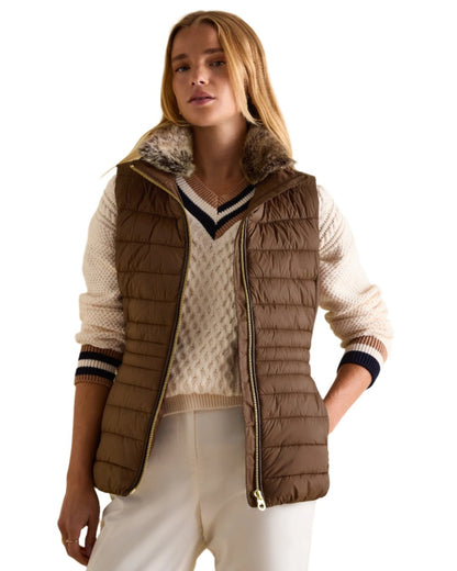 Brown Coloured Joules Beckley Padded Showerproof Gilet On A White Background 