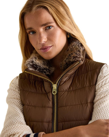 Brown Coloured Joules Beckley Padded Showerproof Gilet On A White Background 