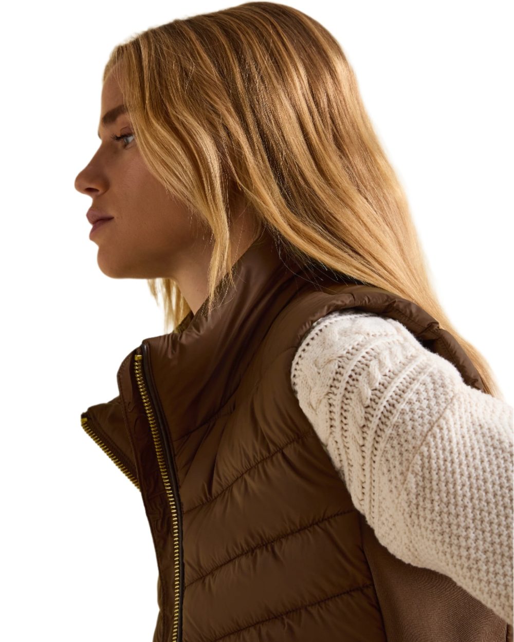 Brown Coloured Joules Beckley Padded Showerproof Gilet On A White Background 