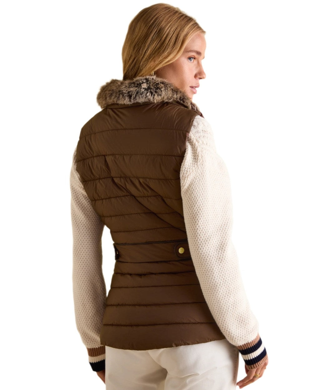 Brown Coloured Joules Beckley Padded Showerproof Gilet On A White Background 