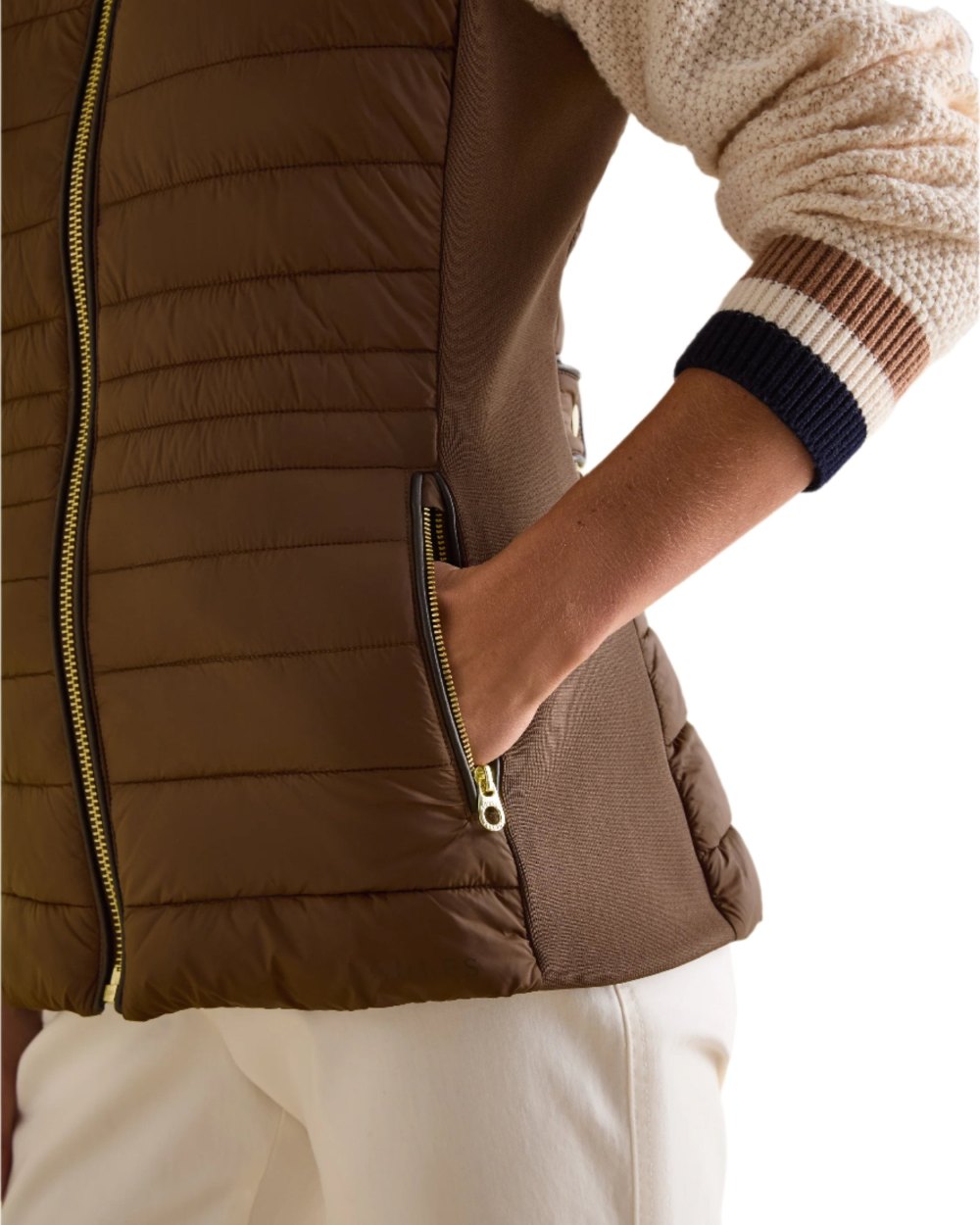 Brown Coloured Joules Beckley Padded Showerproof Gilet On A White Background 