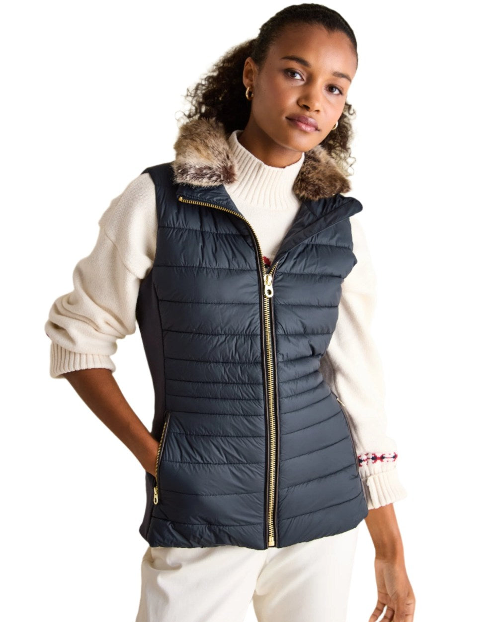 Navy Coloured Joules Beckley Padded Showerproof Gilet On A White Background 