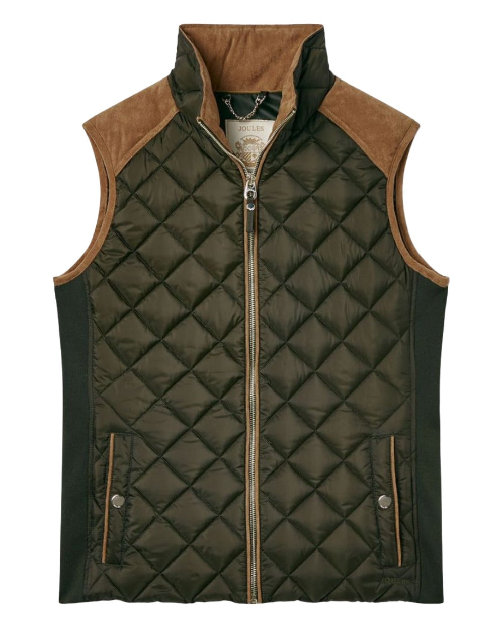 Green Coloured Joules Braemar Luxe Gilet On A White Background 