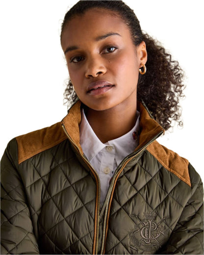 Khaki Green Coloured Joules Braemar Luxe Jacket On A White Background 