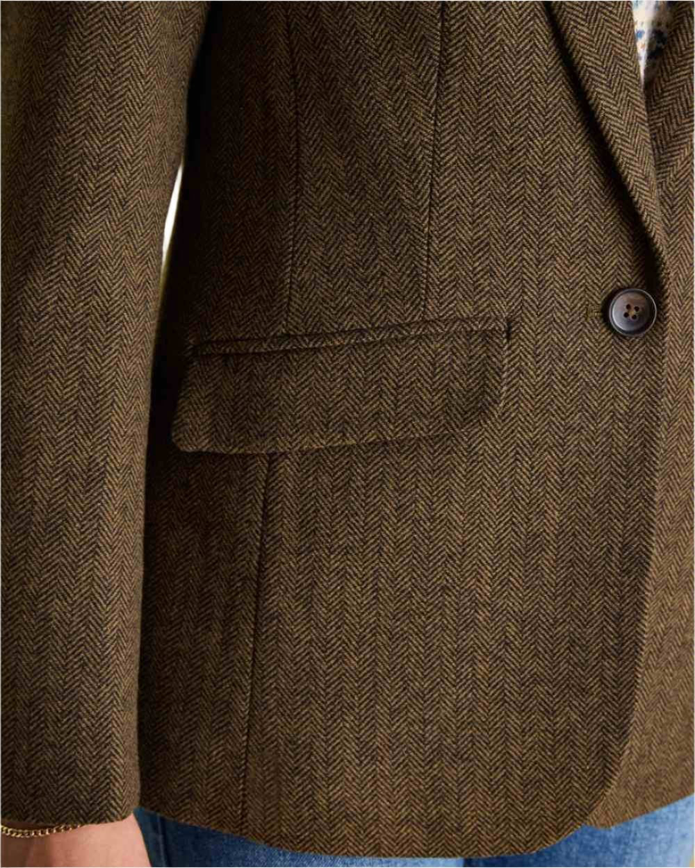 Brown Coloured Joules Bramble Tweed Blazer On A White Background 