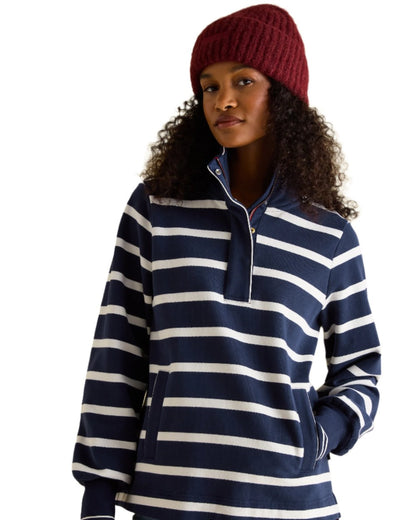 Navy Blue Coloured Joules Burnham Funnel Neck Quarter Zip Sweatshirt On A White Background