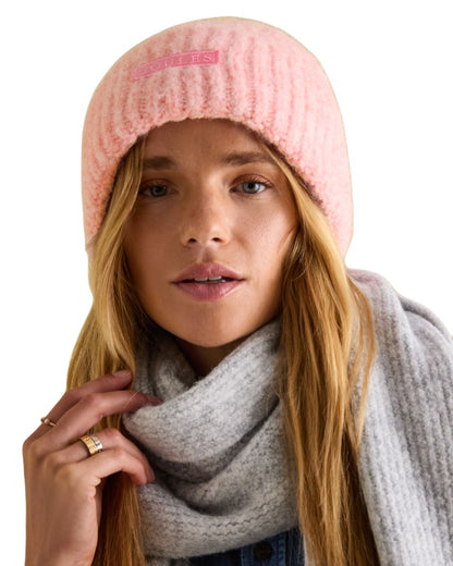 Pink Coloured Joules Caversham Beanie On A White Background 