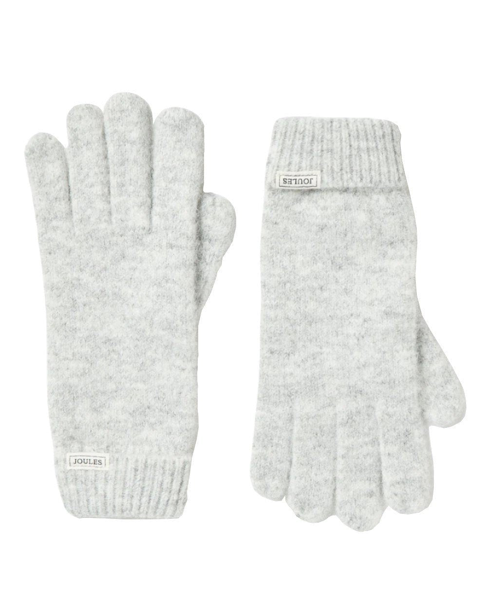 Grey Coloured Joules Caversham Knitted Gloves On A White Background 