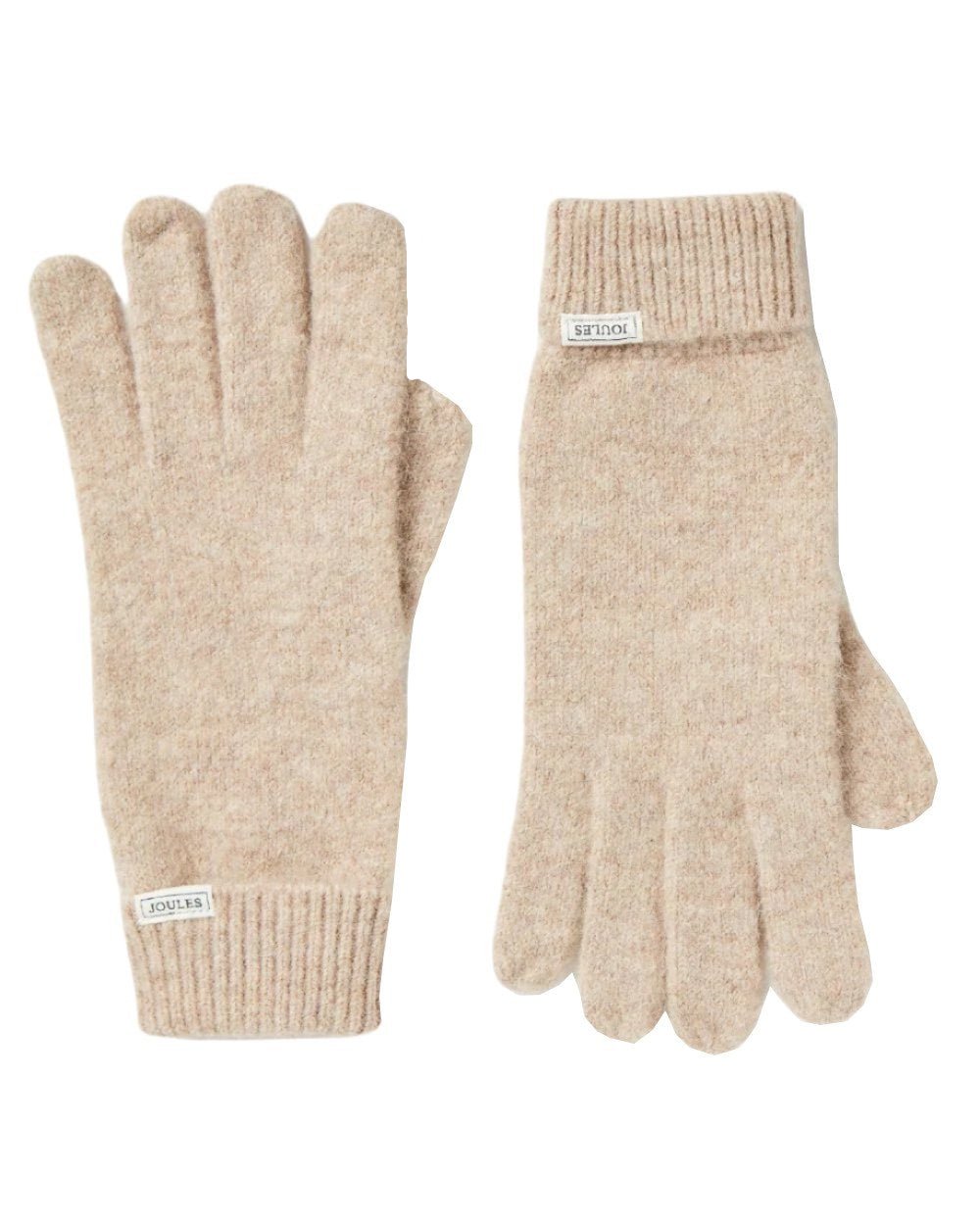 Oat Coloured Joules Caversham Knitted Gloves On A White Background 