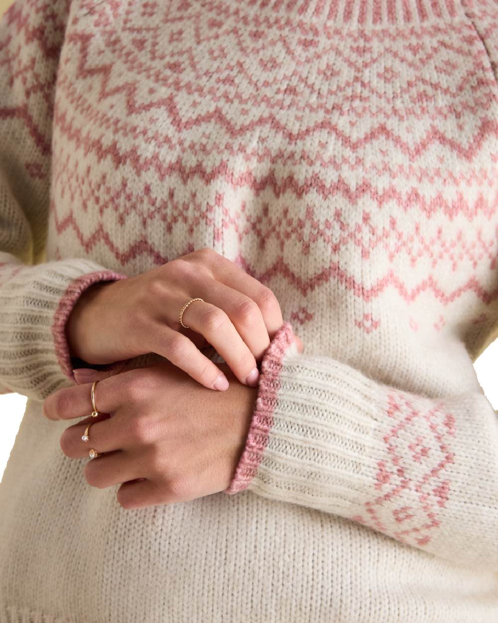 Cream Coloured Joules Charlotte Crew Neck Fair Isle Jumper On A White Background 