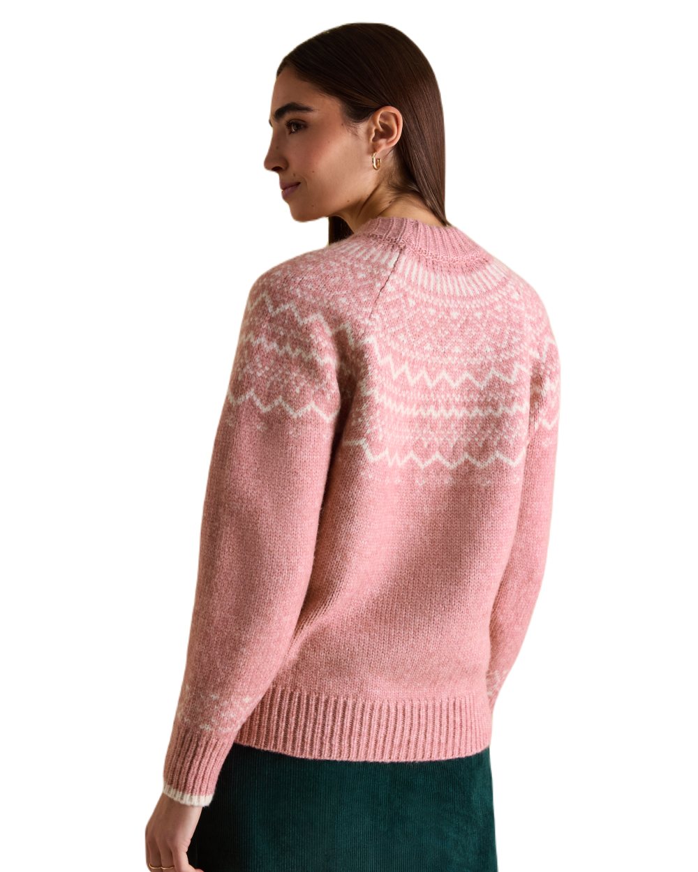 Pink Coloured Joules Charlotte Crew Neck Fair Isle Jumper On A White Background 